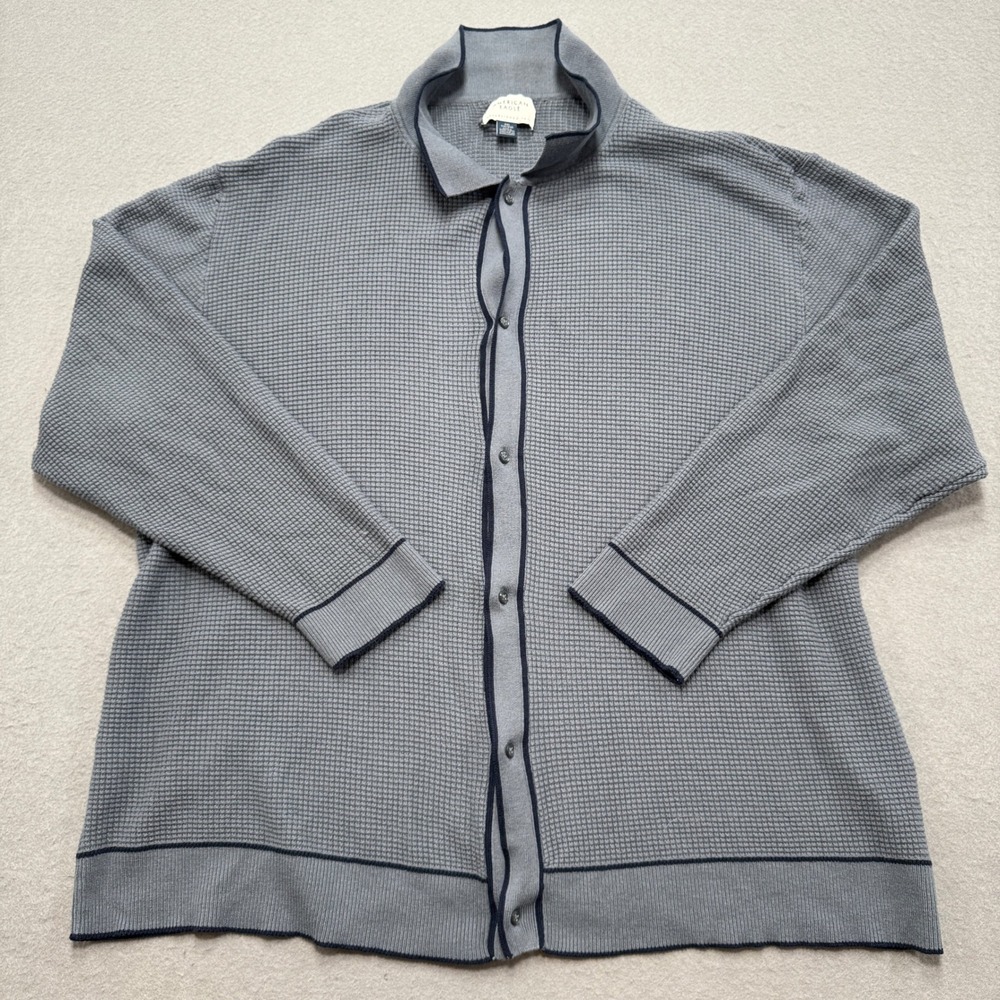 American Eagle Waffle Knit Sweater Mens 2XL Gray Cotton Long Sleeve Polo Shirt